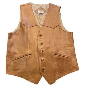 Texas Boot Clothing Vintage Leather Vest Mens Size 40 Tan Cowboy Western Ranch